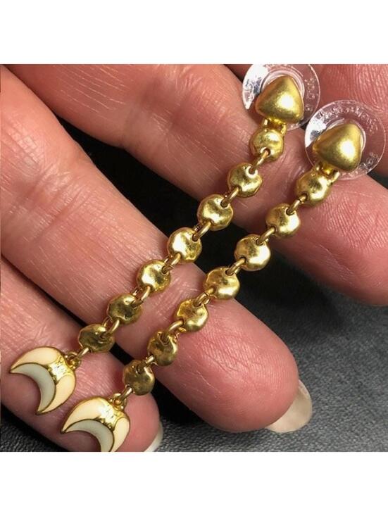 Stella & Dot Jewelry - B0687 Chloe Crescent Moon Gold Tone Dangle Drop Earrings 2.5" linear